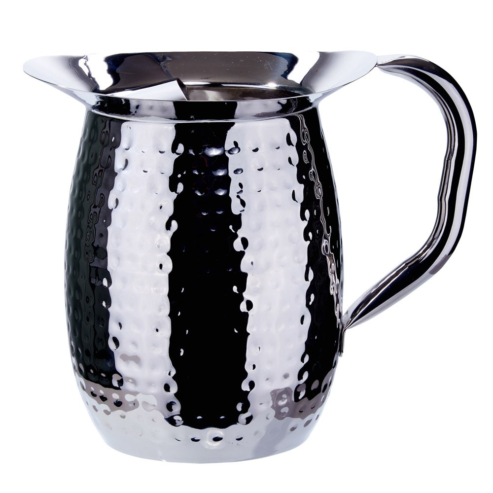 Winco WPB-3CH Stainless Steel Hammered Bell Pitcher with Ice Catcher 3 Qt.