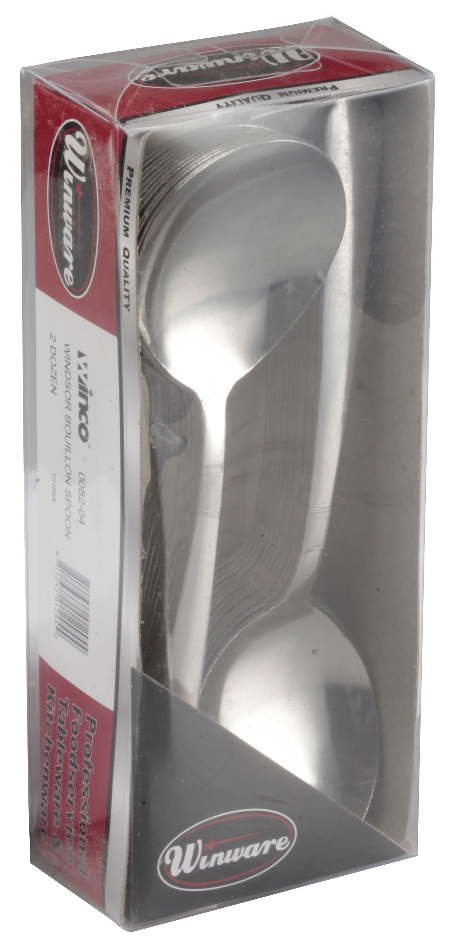 Winco 0082-04 Windsor Medium Weight 18/0 Bouillon Spoon In Clear View Pack (24/Pack)