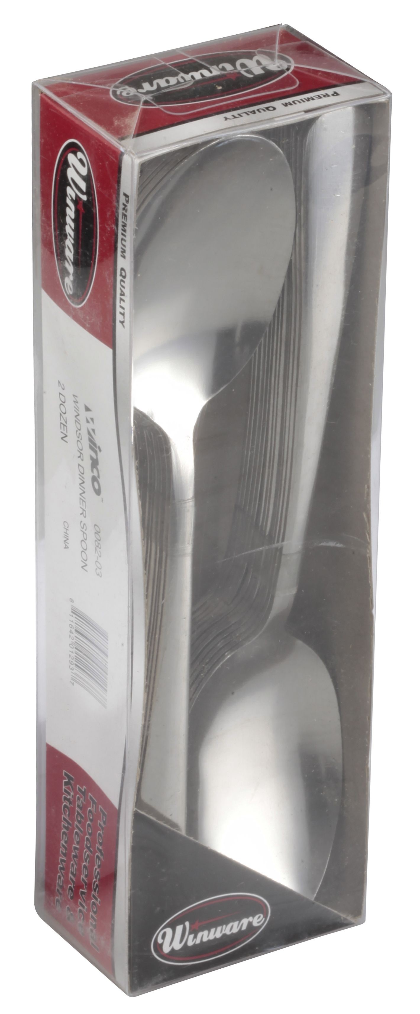 Winco 0082-03 Windsor Medium Weight 18/0 Dinner Spoon In Clear View Pack (24/Pack)
