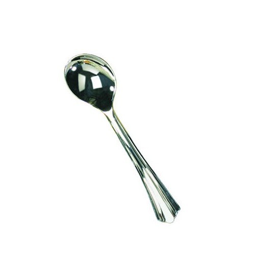 WNA Heavyweight Plastic Soup Spoons, Silver, 5-3/4", Reflections Design, 600/Case