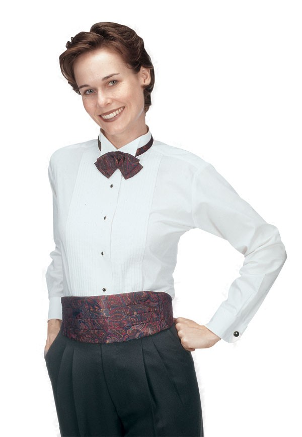 Henry Segal 8201 Women's Long Sleeve Wing-Tip Collar Tuxedo White Shirt 1/4" Pleat