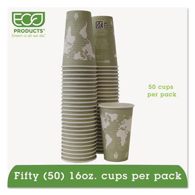 World Art Renewable/Compostable Hot Cups, 16 oz, Moss, 50/Pack, 10 Pack/Carton