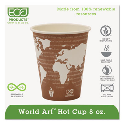 World Art Renewable Compostable Hot Cups, 8 oz., 50/PK, 20 PK/CT