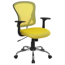Flash Furniture H-8369F-YEL-GG Mid-Back Yellow Mesh Executive Office Chair with Chrome Base and Arms