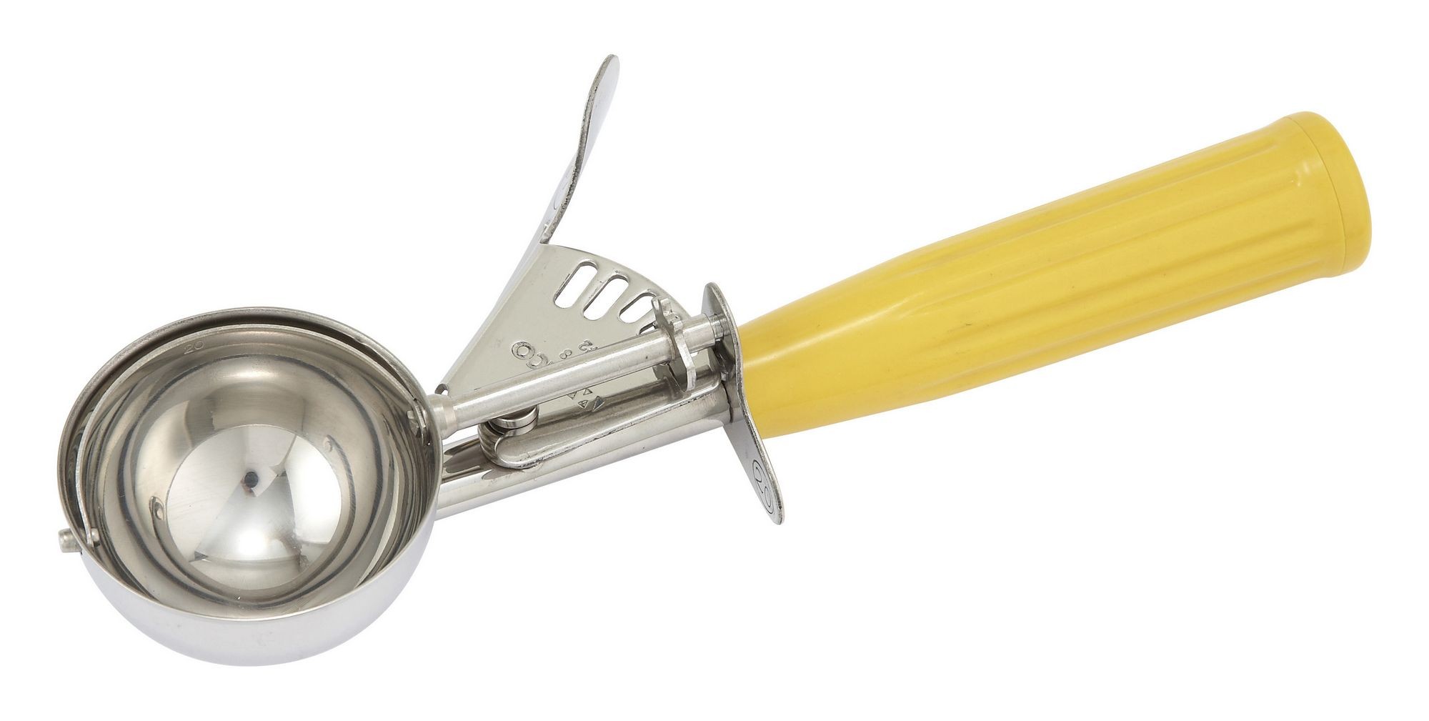 Winco ICD-20 Ice Cream Disher 2 oz. with Yellow Plastic Handle Size 20