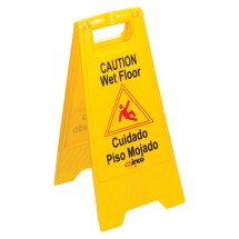 Winco WCS-25 Two-Sided Yellow Wet Floor Caution Sign 12&quot; x 25&quot;